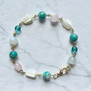 Marble and Pearl Random Stone Chain Bracelet